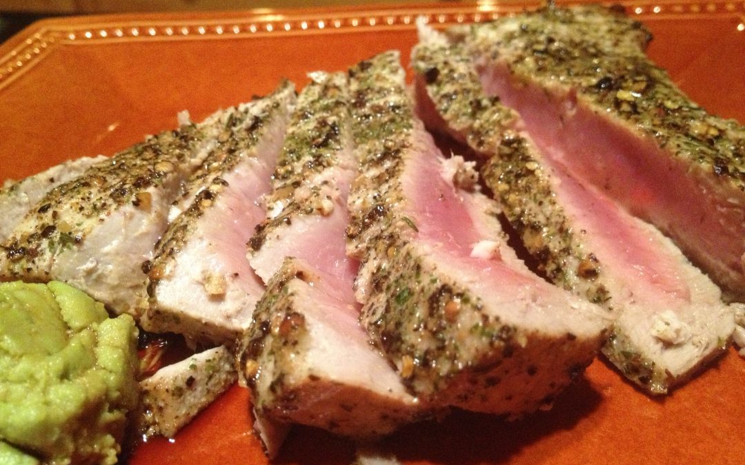 Grilled Yellowfin Tuna with Black Dog Belly Rub – Serves Two