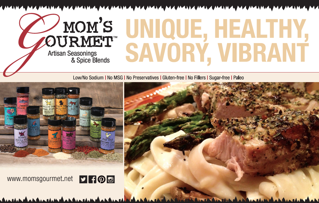Mom's Gourmet spices, plated steak and pasta