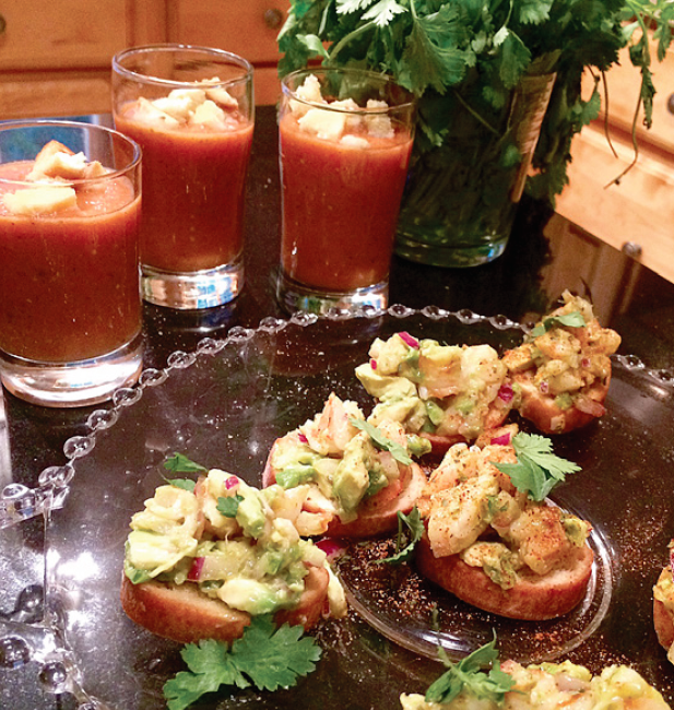 Spiced Gazpacho with Shrimp Crostini – Serves 6