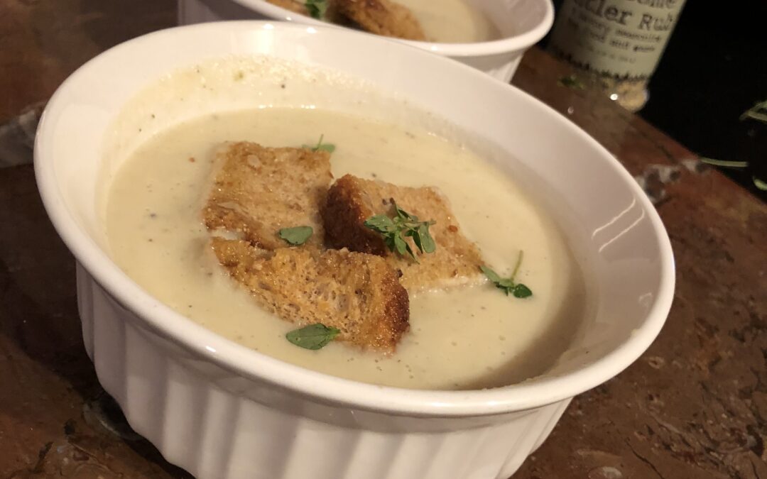 Savory, Cream of Cauliflower Soup with Croutons – serves 4