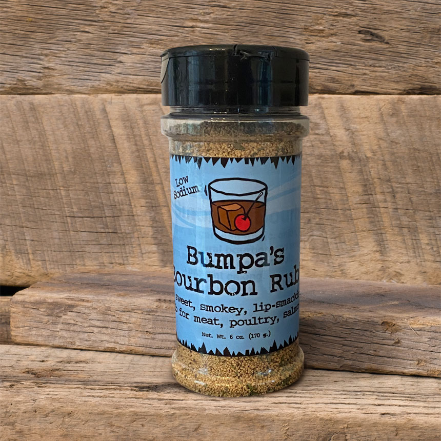 Bumpa’s Bourbon Rub Image on wood shelf